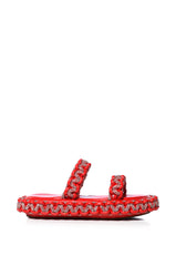 AZALEA WANG ALL DAY EMBELLISHED WOVEN FLATFORM SANDAL IN RED