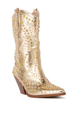 AZALEA WANG APPEASE GOLD EMBELLISHED COWBOY BOOT