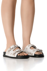 AZALEA WANG BOCA RATON WHITE HARDWARE EMBELLISHED SANDAL