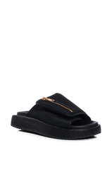 AZALEA WANG CALICO FLAT SLIP ON SANDAL IN BLACK