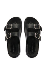 AZALEA WANG COSTANZA BLACK FLATFORM SANDAL