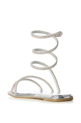 AZALEA WANG DOUBLE DELIGHT SILVER SPARKLE COIL WRAP FLAT SANDAL