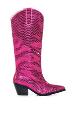 AZALEA WANG DRIVEN RHINESTONE WESTERN BOOT IN FUCHSIA