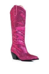 AZALEA WANG DRIVEN RHINESTONE WESTERN BOOT IN FUCHSIA