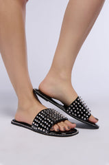 AZALEA WANG EMMONS BLACK SPIKY STUD FLAT SANDAL