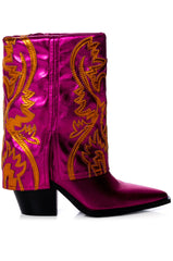AZALEA WANG ESPERANZA WESTERN STYLE BOOTIE IN METALLIC FUCHSIA