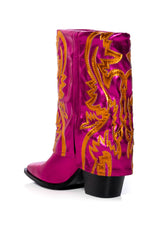 AZALEA WANG ESPERANZA WESTERN STYLE BOOTIE IN METALLIC FUCHSIA