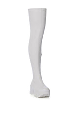 AZALEA WANG FAVORED STRETCH PU THIGH HIGH BOOT IN WHITE