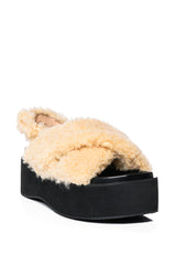 AZALEA WANG HANNAH FUR FLATFORM SANDAL IN NUDE