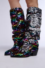 AZALEA WANG JADIE MULTI RAINBOW SEQUIN WESTERN BOOT