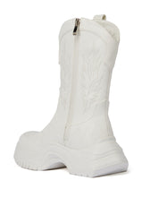 AZALEA WANG JODIANNA WHITE FLAT WESTERN BOOTIE