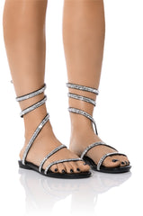 AZALEA WANG LAKEWOOD EMBELLISHED FLAT SANDAL IN BLACK