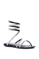 AZALEA WANG LAKEWOOD EMBELLISHED FLAT SANDAL IN BLACK