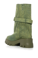 AZALEA WANG MARCELINE BUCKET GREEN DENIM BOOTIE