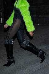 AZALEA WANG MARLENA SILVER STUDDED BLACK BOOT