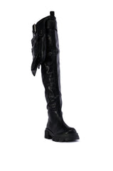 AZALEA WANG MIKKO THIGH HIGH UTILITY BLACK FLATFORM BOOT