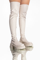 AZALEA WANG MILLY THIGH HIGH FLATFORM BOOT IN BONE STRETCH