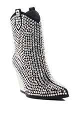 AZALEA WANG ACTIONLITE RHINESTONE EMBELLISHED BOOTIE IN BLACK