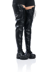 AZALEA WANG NATHAN THIGH HIGH LACE UP BOOT IN BLACK