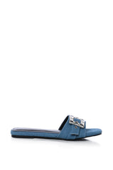 AZALEA WANG NIXIE DENIM FLAT SANDAL WITH EMBELLISHMENT