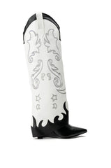 AZALEA WANG OUTLAND WESTERN WEDGE BOOT IN BLACK WHITE
