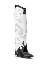 AZALEA WANG OUTLAND WESTERN WEDGE BOOT IN BLACK WHITE