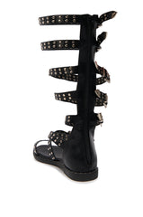 AZALEA WANG PALMIRA BLACK SILVER BUCKLE GLADIATOR SANDAL