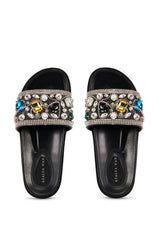 AZALEA WANG POLINA EMBELLISHED SLIDE SANDAL IN BLACK