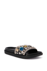 AZALEA WANG POLINA EMBELLISHED SLIDE SANDAL IN BLACK