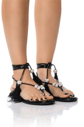 AZALEA WANG ROCKFORD TIE UP FLAT SANDAL IN BLACK