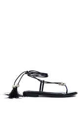 AZALEA WANG ROCKFORD TIE UP FLAT SANDAL IN BLACK