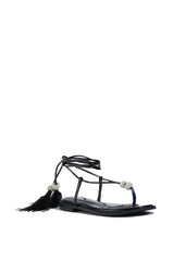 AZALEA WANG ROCKFORD TIE UP FLAT SANDAL IN BLACK