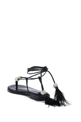 AZALEA WANG ROCKFORD TIE UP FLAT SANDAL IN BLACK