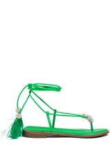 AZALEA WANG ROCKFORD TIE UP FLAT SANDAL IN GREEN