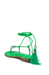 AZALEA WANG ROCKFORD TIE UP FLAT SANDAL IN GREEN