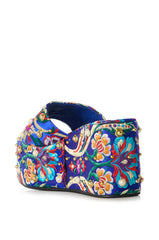 AZALEA WANG RUSSEL EMBELLISHED BROCADE PLATFORM SANDAL IN BLUE
