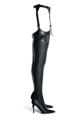 AZALEA WANG SEXY BELTED STRETCH PU STILETTO BOOT IN BLACK