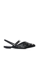 AZALEA WANG TESSIE BLACK SILVER EMBELLISHED FLAT