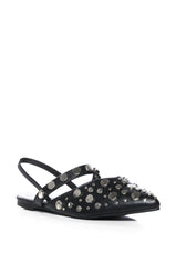 AZALEA WANG TESSIE BLACK SILVER EMBELLISHED FLAT