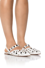 AZALEA WANG TESSIE WHITE SILVER EMBELLISHED FLAT