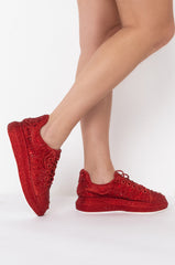 AZALEA WANG STOP AND STARE FLAT SNEAKER IN RED