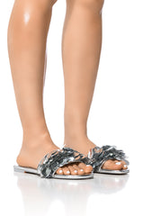 AZALEA WANG TACHI EMBELLISHED FLAT SANDAL IN SILVER