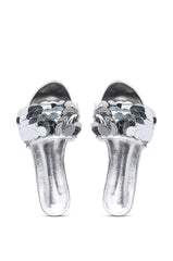 AZALEA WANG TACHI EMBELLISHED FLAT SANDAL IN SILVER