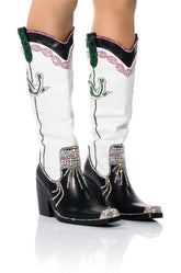 AZALEA WANG PALM BLACK AND WHITE PU WESTERN BOOT