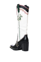 AZALEA WANG PALM BLACK AND WHITE PU WESTERN BOOT