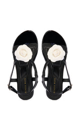 AZALEA WANG TETTY BLACK FLAT SANDAL WITH FLOWER