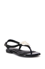 AZALEA WANG TETTY BLACK FLAT SANDAL WITH FLOWER