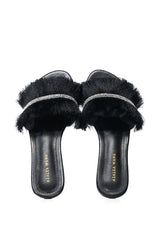 AZALEA WANG TILLE EMBELLISHED FLAT IN BLACK