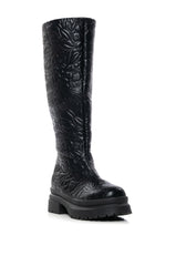 AZALEA WANG TUFFIN BLACK FLORAL EMBOSSED BOOT