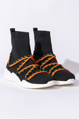 AZALEA WANG UP IN FLAMES FLATFORM SNEAKER IN BLACK MULTI